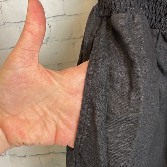 Cloth & Stone Anthropologie Black Romper XXS Smocked Tie Front Puff Sleeve Linen - Picture 10 of 16